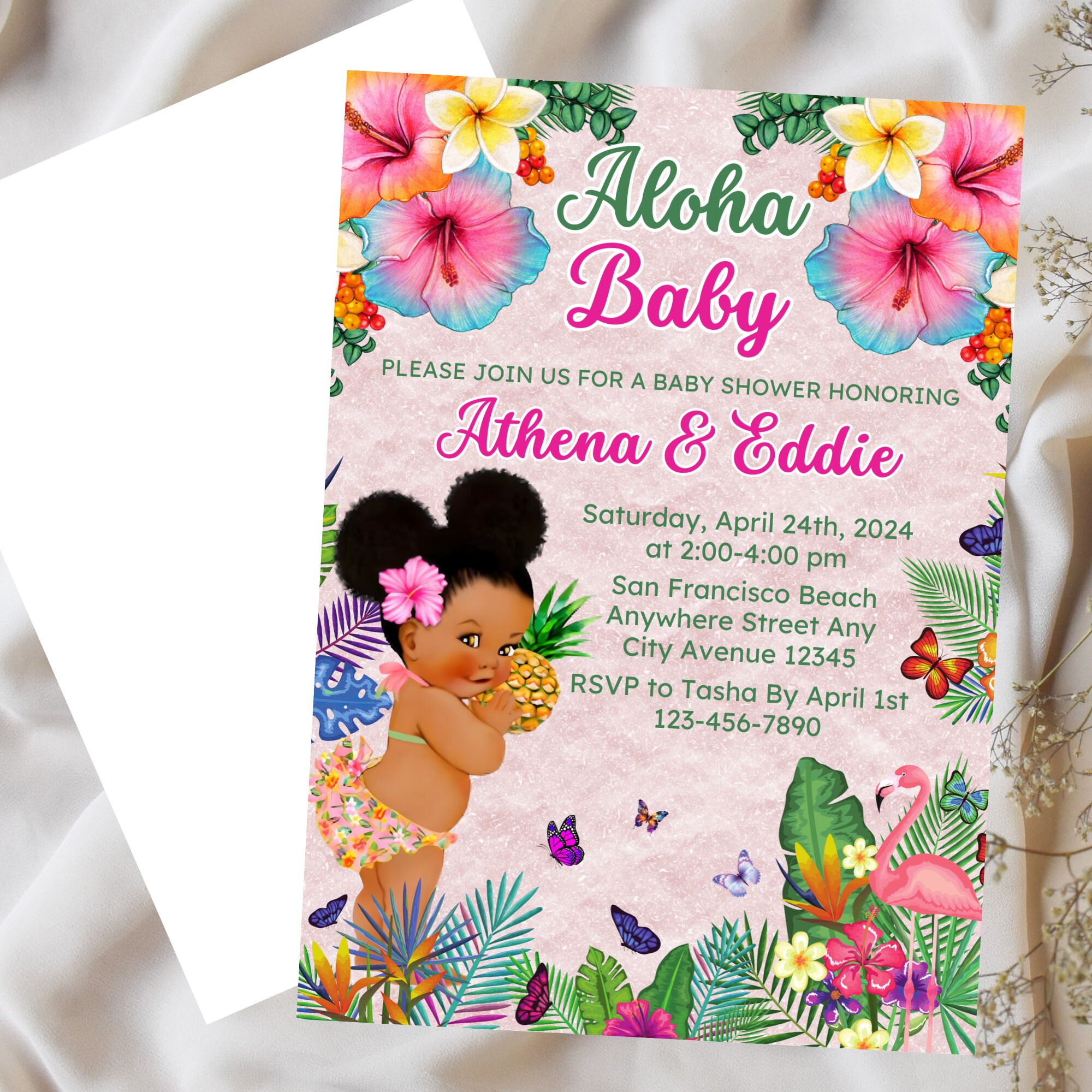 Editable Afro Hawaiian Baby Shower Invitation,luau Baby Shower,afro ...
