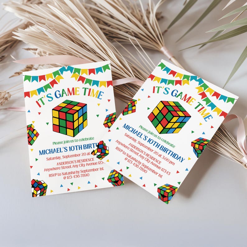 Rubiks Cube Birthday Invitation, Boy Puzzle Cube Invite, Boy Birthday ...