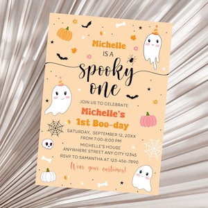Editable Spooky One Ghost Birthday Invitation Halloween First Birthday Invite Neutral  1st Birthday Invite Spooktacular Birthday Invite