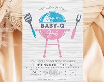 Editable BBQ Gender Reveal Invitation, Boy Or Girl Baby Q Gender Reveal, Girl or Boy Invitation, He or She Gender Reveal Invitation Template