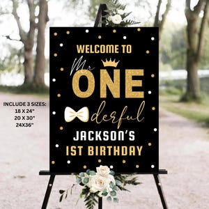 Mr Onederful Birthday Welcome Sign, Black and Gold Boy First Birthday Welcome Board, 1st Birthday Sign, Mr.Onederful Boy First Birthday Sign