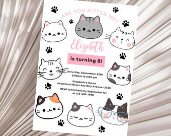 Kitty Cat Birthday Invitation, Pet Adoption Party Invite, Are you Kitten Me, Purrfect Birthday Invitation, Kitty Cat Party Invite Template