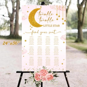 Baby Shower Seating Chart Template, Twinkle Twinkle Little Star Seating Chart, Baby Sprinkle Seating Chart, Pink & Gold Seating Chart