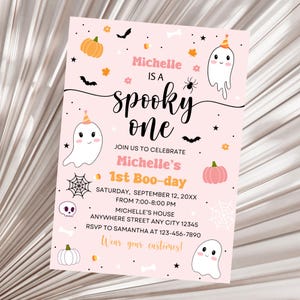 Editable Spooky One Ghost Birthday Invitation Halloween First Birthday Invite Neutral  1st Birthday Invite Spooktacular Birthday Invite