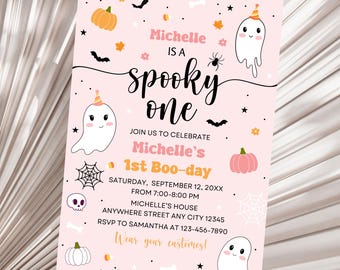 Invitación de cumpleaños de Halloween con temática de fantasmas, editable, invitación de primer cumpleaños, invitación neutral de primer cumpleaños, invitación de cumpleaños espeluznante.