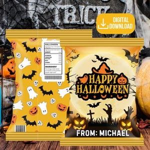 Halloween Chip Bag, Trick or Treat Chip Bag Label, Halloween Party Favors, Spooky Halloween Chip Bag, Custom Halloween Kids Party Chip Bag