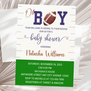 Editable Football Baby Shower Invitation,Football Baby Boy Shower Invite,Oh Boy Invitation Football Shower Invite Printable Digital Download