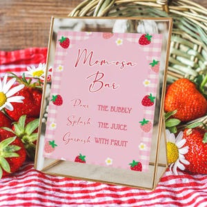 Strawberry Mom Osa Bar Sign Baby Shower, Berry Sweet Baby Shower Table Sign, Custom Sign, Mom-Osa Baby Shower Table Sign Template 0507