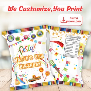 Fiesta ChipBag Mexican Chip Bag Template Fiesta Printable Cactus Chip Bag for Kids Fiesta Birthday Mexican Party Favor Fiesta Birthday Decor