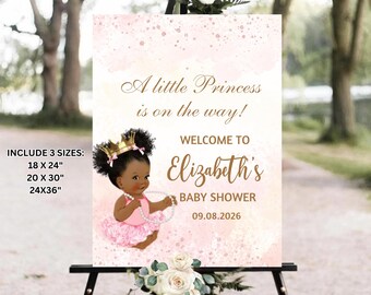Afro Royal Princess Baby Shower Welcome Sign, EDITABLE African American Royal Baby Shower Welcome Board, Black Princess Baby Shower Decor