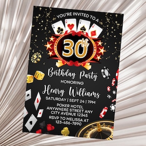 Editable Casino Birthday Invitation, Casino Night Party Invitation, Casino Invitation, Poker Playing Cards Invitation Template Digital