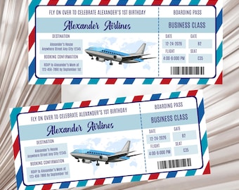 Editable Plane Ticket Birthday Invitation, Airplane 1st Birthday Ticket Invitation, Airplane Boarding Pass Birthday Invitation Printable
