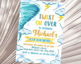 Tornado Birthday Invitation, Editable Tornado Party Invite, Tornado Invitations, Printable Birthday Invitation Template Digital