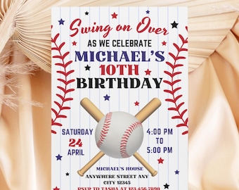 Baseball Birthday Invitation, Baseball Party Invite, Swing on Over Baseball Invite, Sport Birthday Invite, Rookie of the Year Digital