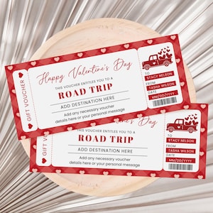 Valentine Road Trip Ticket Gift Voucher, Valentine Gift Certificate, Valentine's Day Gift Card, Valentine Day Trip Gift Certificate Digital