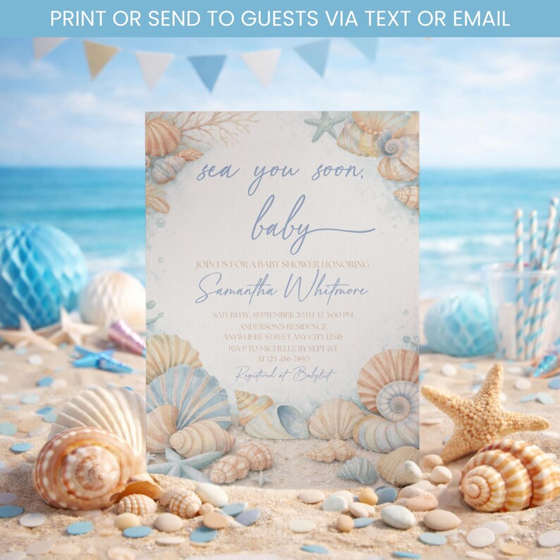 Sea You Soon Boy Baby Shower Invitation, Nautical Baby Shower, Coastal ...