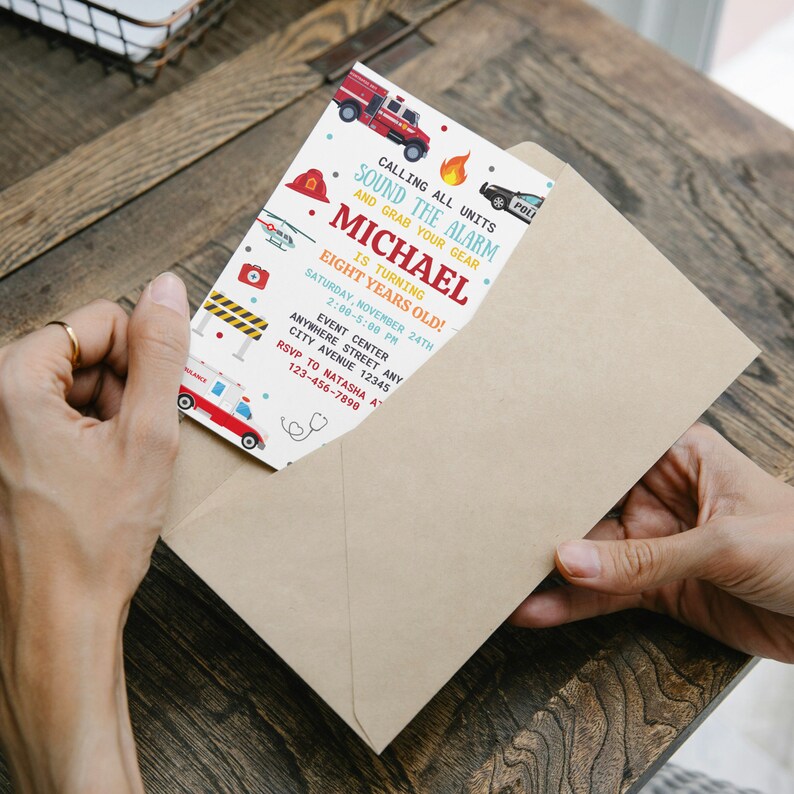 Editable Emergency Vehicles Birthday Invitation, Police Car Invitation ...