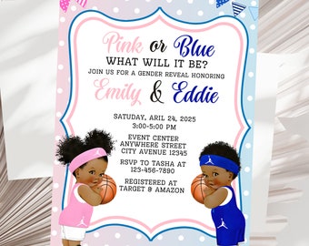 Pink or Blue Basketball  Gender Reveal Invitation Sport Gender Reveal Invite Mvp Gender Reveal Invitation Digital Download
