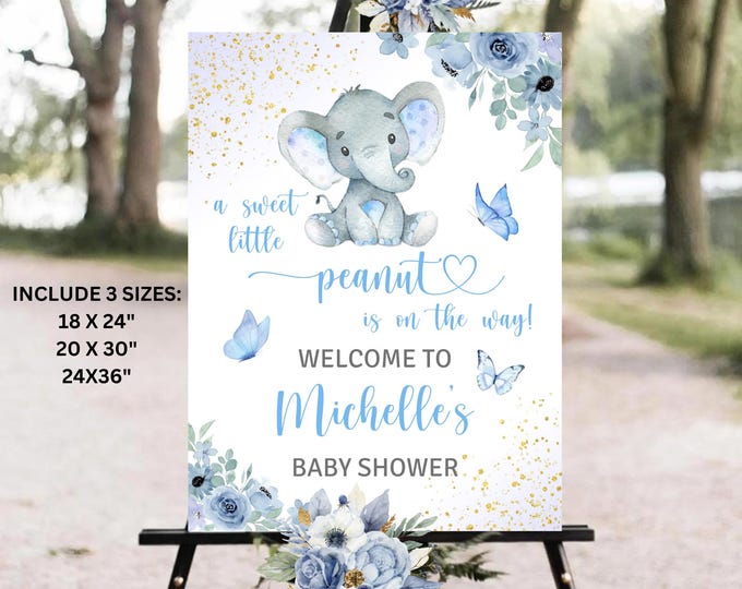 Editable Boy Elephant Baby Shower Welcome Sign, Blue Elephant Baby ...