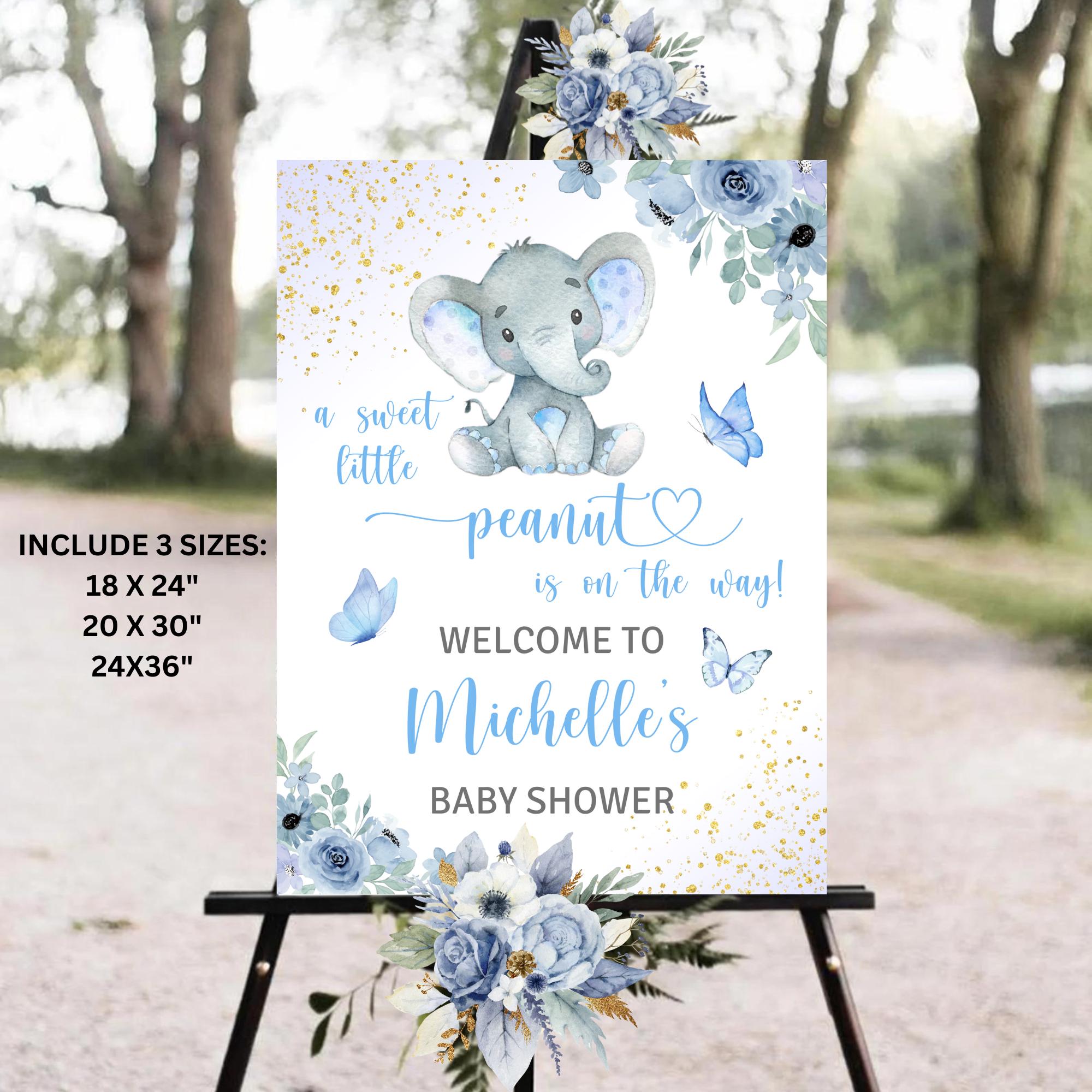 Editable Boy Elephant Baby Shower Welcome Sign, Blue Elephant Baby Shower Sign, A sweet little Peanut Elephant Baby Shower Welcome Board