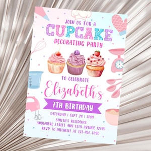 Cupcake Decorating Birthday Party Invitation, Baking Birthday Party Invitation, Girls Cooking Birthday Invitation, Cupcake Birthday Evite