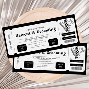 Barber Ticket Gift Voucher, Haircut & Grooming Gift Certificate, Barber Haircut Gift Card, Hair Salon Birthday Gift Certificate Digital