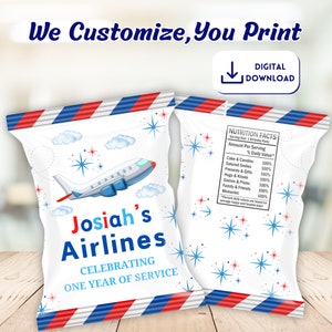 Airplane Chip Bag Template, Airplane Chip Bag Labels, Airplane Party Favors, Editable Airplane Chip Bag, Airplane Chip Bag Label,Party Bag