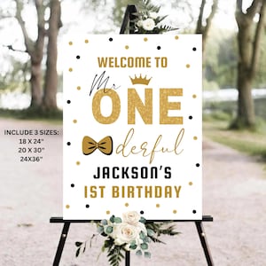 Mr Onederful Birthday Welcome Sign, Black and Gold Boy First Birthday Welcome Board, 1st Birthday Sign, Mr.Onederful Boy First Birthday Sign