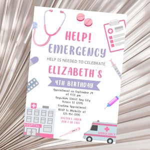 First Responders Birthday Invitation, Kid Doctor Party Invite, Girl Nurse Doctor Invite, Medical Emergency Vehicle Birthday Invitation