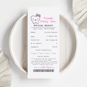 Girl Tooth Fairy Receipt Certificate, Tooth Fairy Letter, Tooth Fairy Card, Tooth Fairy Thank You Card, Lost Tooth Letter Digital Download