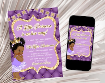 Editable Royal Princess Baby Shower Invitation, Afro Princess Baby Shower Invite,Baby Shower Invitation, Girl Baby Shower Invitation Digital