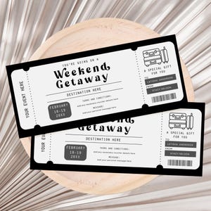 Weekend Getaway Ticket Gift Voucher, Birthday Gift Certificate, Travel Gift Coupon, Trip Getaway Gift Certificate Template Digital Download