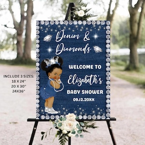 Denim and Diamonds Baby Shower Welcome Sign EDITABLE African American Baby Shower Denim & Diamond Welcome Board Template Digital Download
