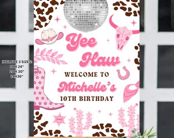 Space Cowgirl Birthday Welcome Sign, Disco Cowgirl Birthday Sign, Cowgirl Welcome Sign, Rodeo Dance Party Welcome Board Template Digital