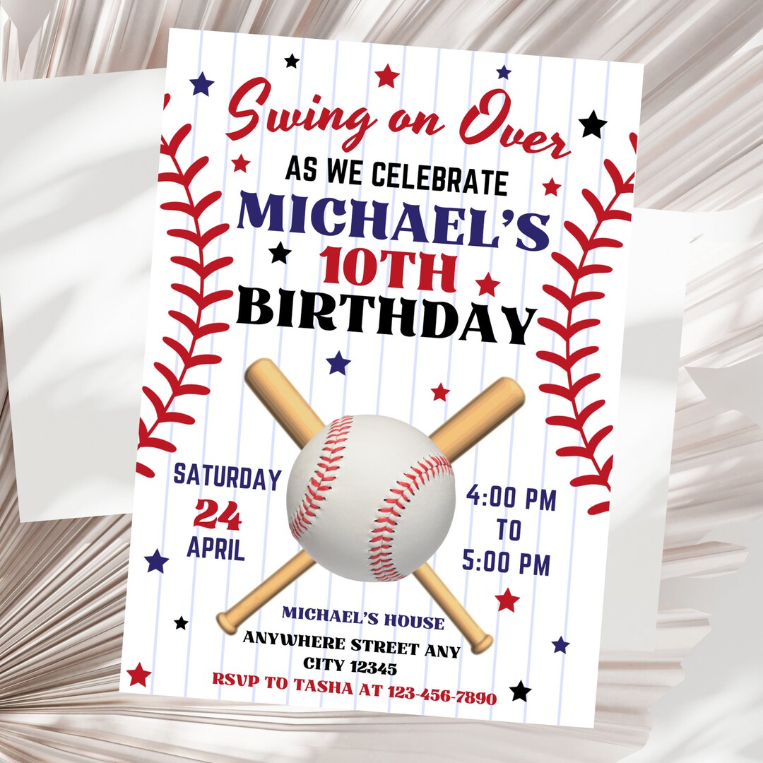 Editable Baseball Birthday Invitation, Baseball Party Invitation ...