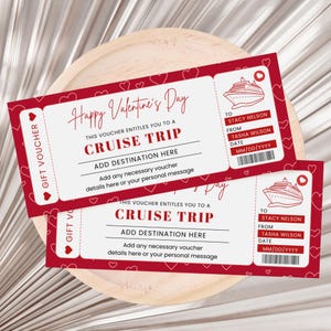 Valentine Cruise Trip Ticket Gift Voucher, Valentine Gift Certificate, Valentine's Day Gift Card, Weekend Getaway Gift Ticket Digital