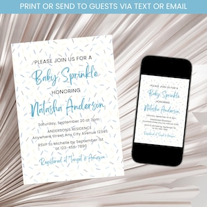 Baby Sprinkle Invitation, Blue Sprinkle Baby Shower Invitation, Boy Baby Shower Invitation Template Digital Download