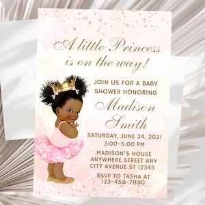 Princess Baby Shower Invitation, Afro Princess Baby Shower Invites, Royal Baby Shower Invitation, Little Princess On The way Editable