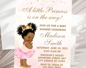 Princess Baby Shower Invitation, Afro Princess Baby Shower Invites, Royal Baby Shower Invitation, Little Princess On The way Editable
