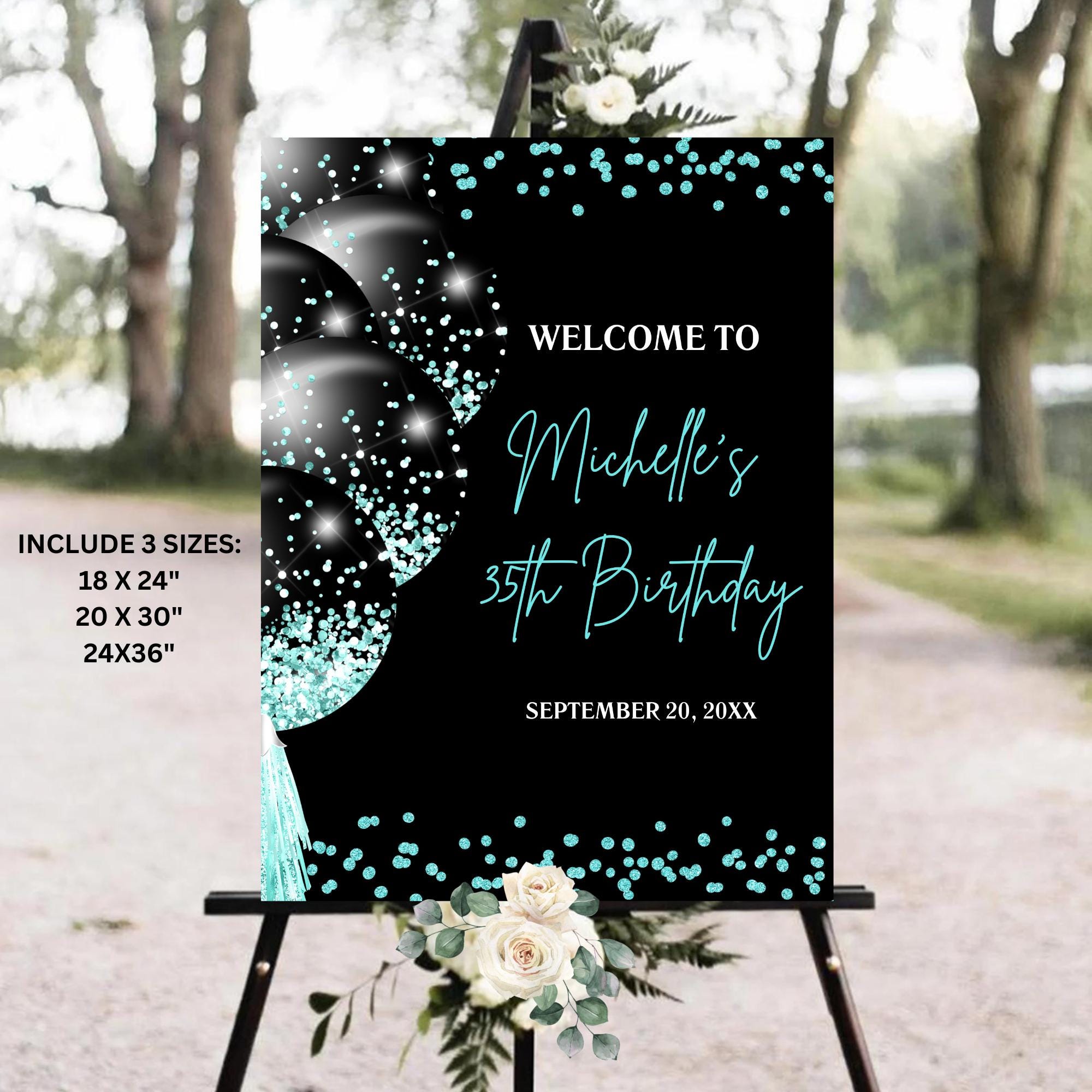 Turquoise Birthday Welcome Sign, Adult Birthday Welcome Board