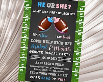 Football Gender Reveal Invitation EDITABLE  Football Invitation Gender Reveal Invite Touchdown Football Gender Reveal Pink or Blue He Or She