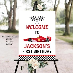 Fast One Welcome Sign, Boy First Birthday Sign, 1st Birthday Party Welcome Board, Race Car Birthday Poster Template Editable Digital