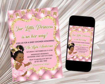 Royal Princess Baby Shower Invitation, Afro Princess Baby Shower Invite, Afro Baby Shower Invitation, Girl Baby Shower Invitation Digital
