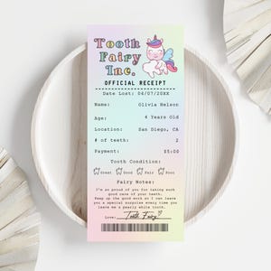 Rainbow Unicorn Tooth Fairy Receipt Certificate, Tooth Fairy Letter, Tooth Fairy Card, Tooth Fairy ThankYou Card, Tooth Fairy Letter Digital