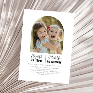 Editable Joint Birthday Invitation, Modern Joint Birthday Party Invite, Minimalist Birthday Photo Invitation, Joint Party Birthday Invite