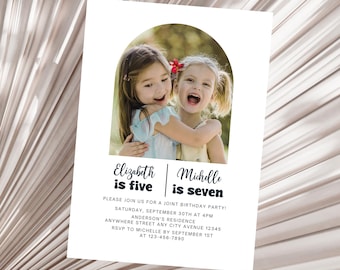 Editable Joint Birthday Invitation, Modern Joint Birthday Party Invite, Minimalist Birthday Photo Invitation, Joint Party Birthday Invite