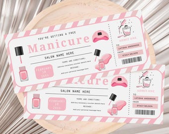 Spa Salon Ticket Gift Voucher, Mani Pedi Gift Certificate, Spa Day Coupon, Manicure Gift Certificate, Girl Nail Salon Voucher Digital