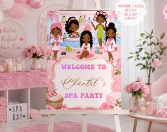 Spa Party Birthday  Welcome Sign, African American Spa Day, Pamper Day Sign African Pamper Day Template Digital Download