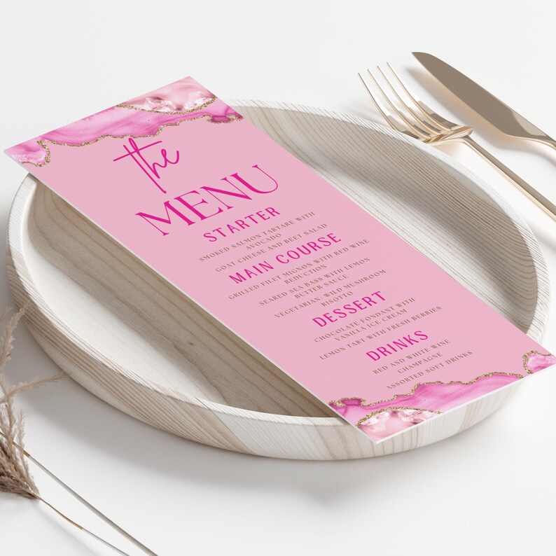 Pink Foos Menu Pink Food Menu Card, Table Menu, Shades of Pink Menu Card, Women ...