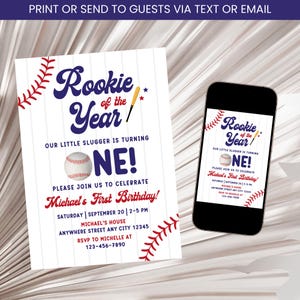 Baseball First Birthday Invitation, Rookie Of The Year Invitation, Baseball Party Invite, 1st Birthday Invitation Template Digital Download